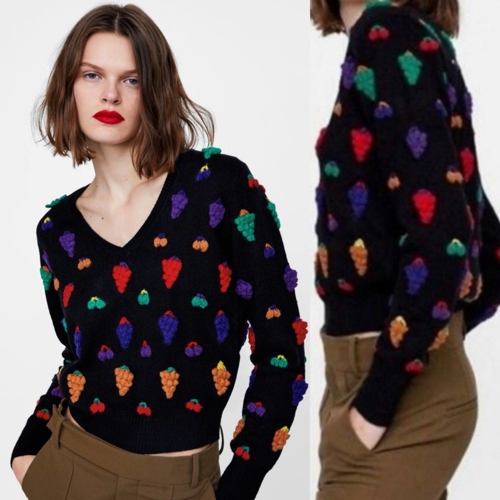 ZARA Blogger’s Favorite Limited Edition Popcorn Fruit Grape Bunch Knit Sweater